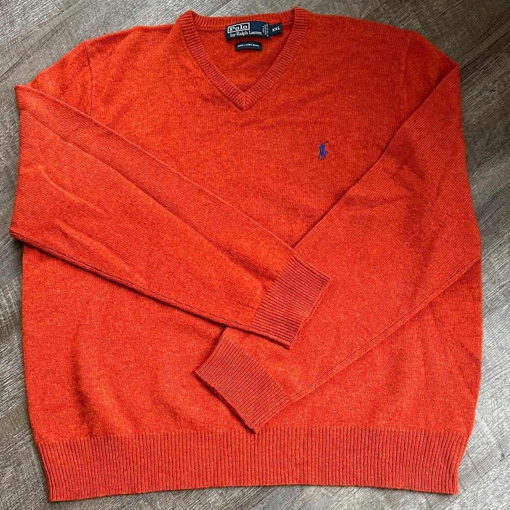 Polo by Ralph Lauren Men's V-Neck Sweater in Vibrant Orange